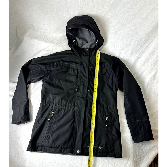 Free Country Lined Women's Jacket Black Hooded Draw String Waist Size M - Picture 4 of 9